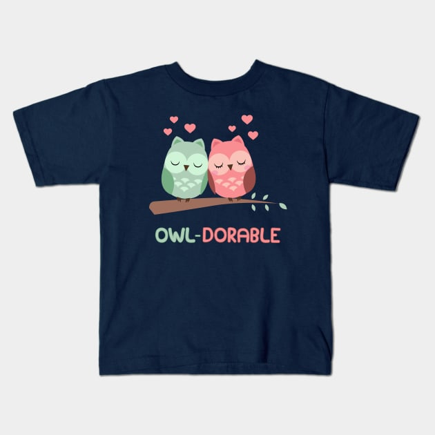 Owl-Dorable - Adorable Owl Couple In Love Tree Branch Kids T-Shirt by PozureTees108